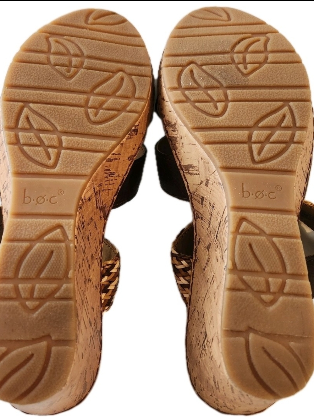 b.o.c. a Born Concept Size 9 Brown Leather Braided Cork Wedges Heel Shoes Sandal - Picture 10 of 13
